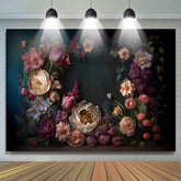 Lofaris Fancy Bouquet Peony Chic Dark Green Photo Backdrop